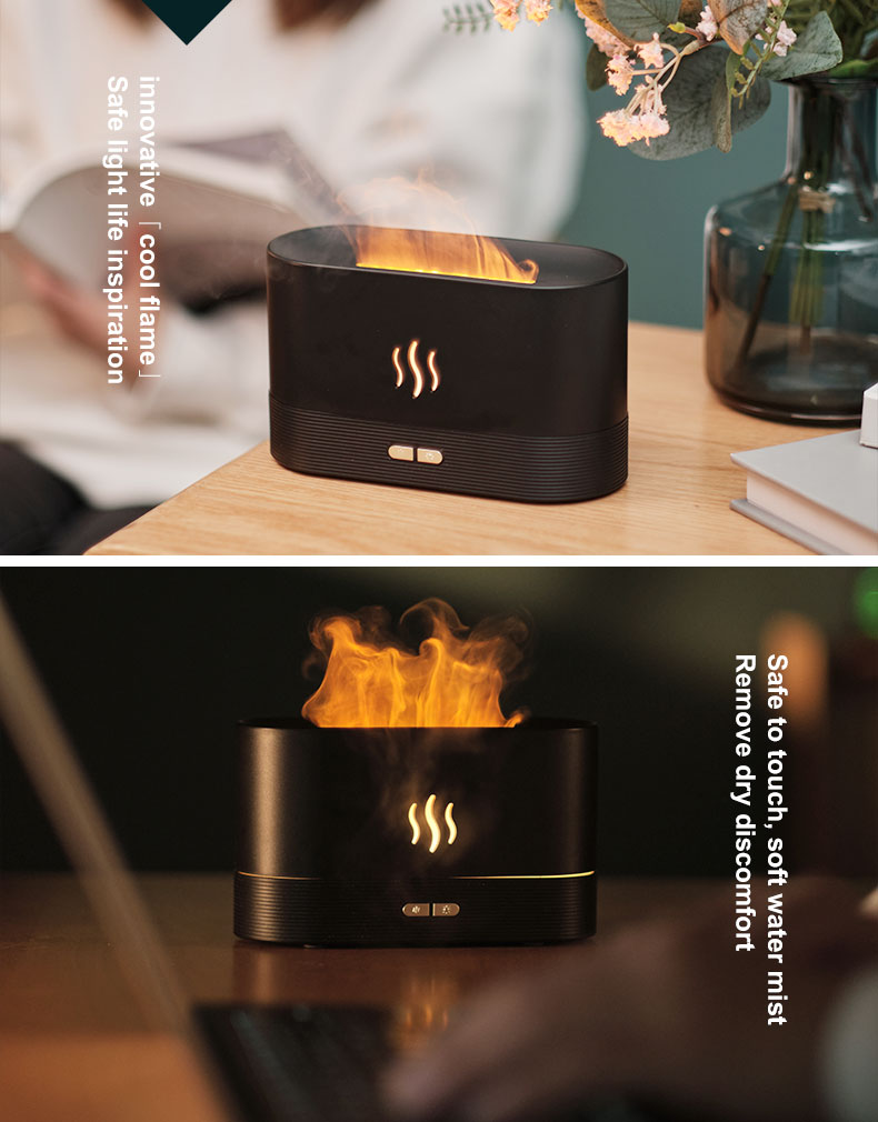 HOMEFISH ABS PP Ultrasonic Aroma Humidifier Flame Aromatherapy Machine 180ml