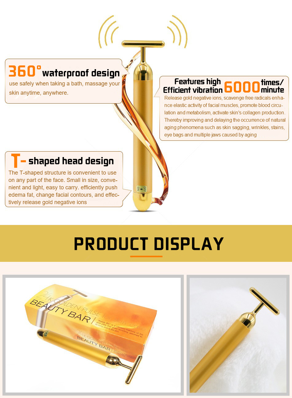 Beauty Bar 6000VPM 24k Golden Pulse Facial Massager