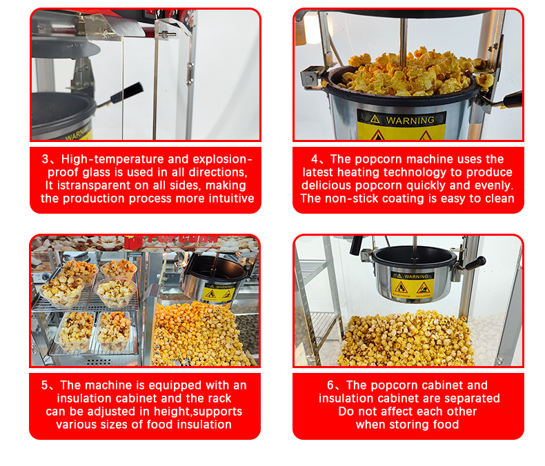 Electric Popcorn Maker Machine 860*420*740mm Big Capacity Commercial With Food Warmer