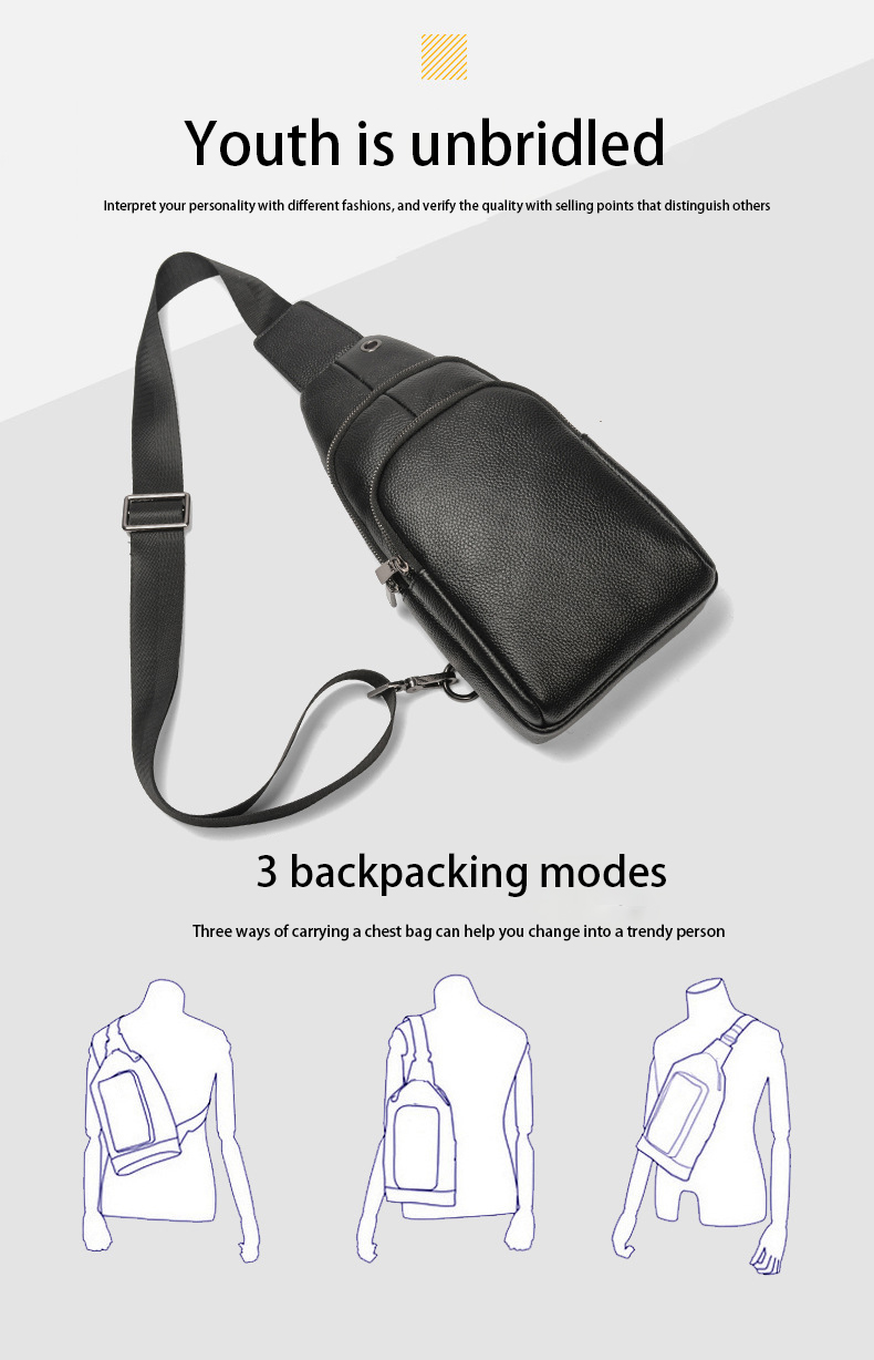 Acceptable OEM ODM Men's Chest Bag Genuine Leather with USB Charging and No Decoration