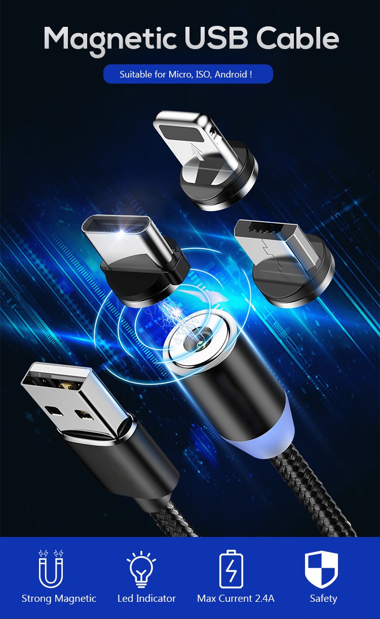 Led USB Sync TPE 2.4A Magnetic 3 In 1 Charging Cable