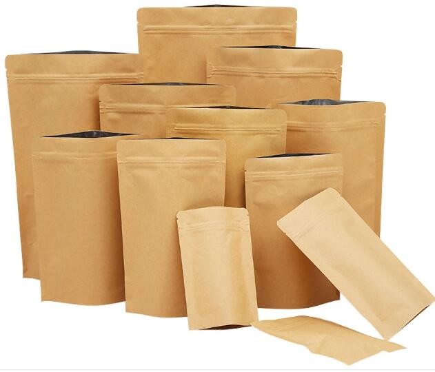 Compostable Recyclable Zipper Lock Kraft Paper Aluminum Flat Bottom Coffee Tea Food Bag