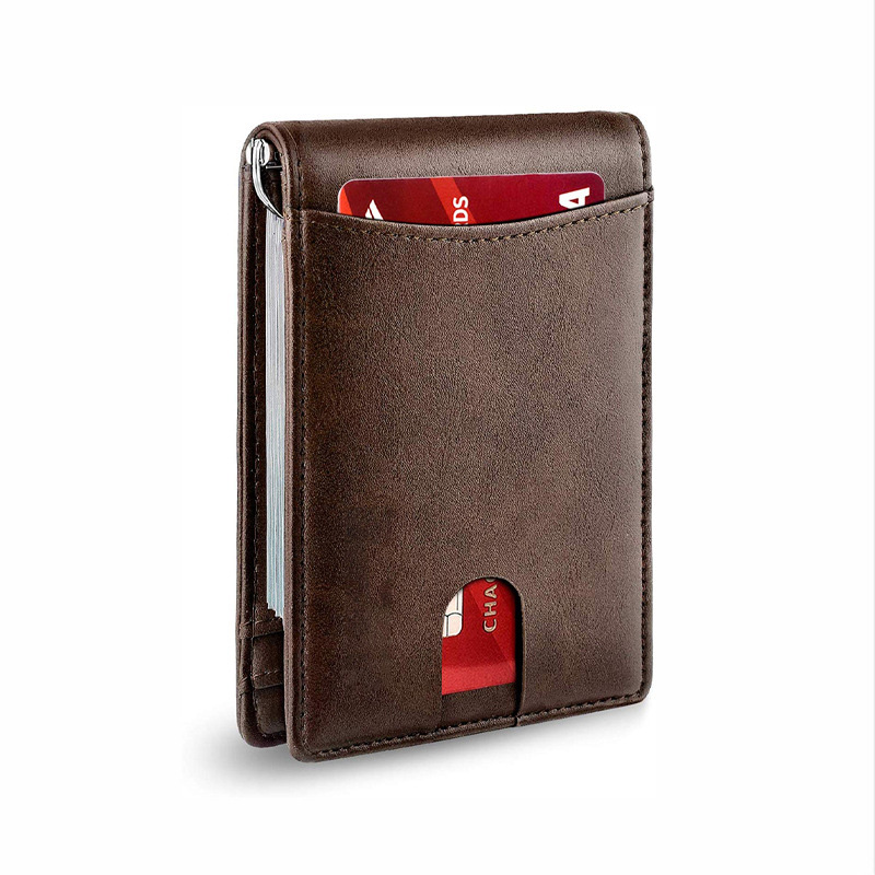 Mens Slim Carbon Fiber Leather Wallet with Rfid Blocking and Front Pocket Card Slots