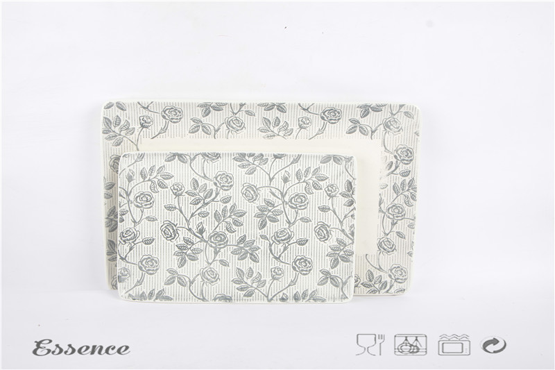 Fancy Printing Rectangular Ceramic Dinner Plates / Serving Trays 13 Inch