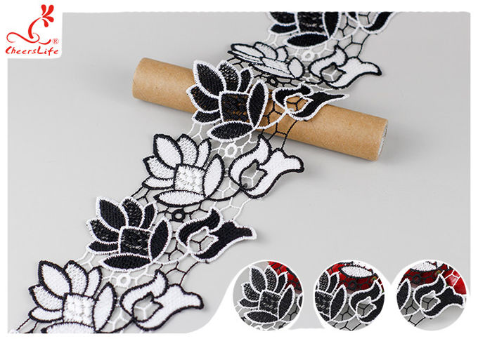 Eco - Friendly Double Color Water Soluble Lace 7.5 CM Floral / Guipure Lace Trim