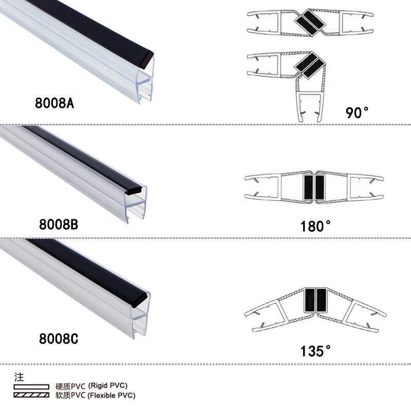 10mm 90° Bathroom Shower Door Seal Strip PVC Magnetic Door Weatherstrip