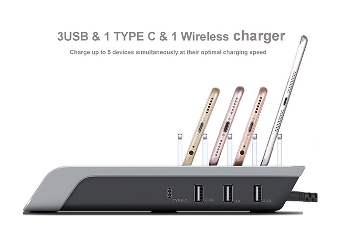 ABS 9V Input QI 10W 4 In 1 Smart Charging Station