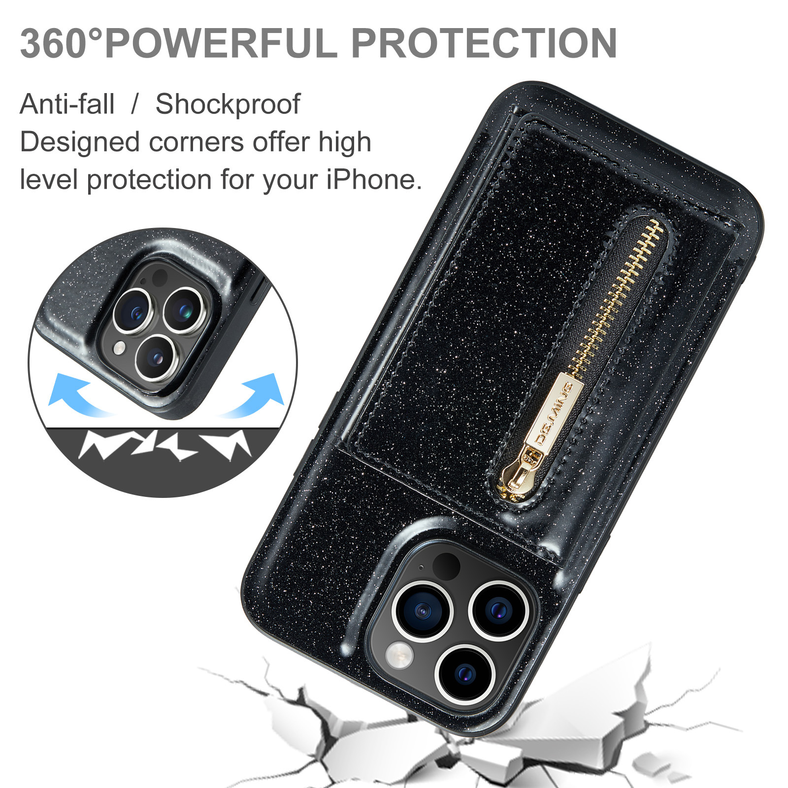 For IPhone15 Pro Max Flash Wallet Protector PU Mobile Cover IP14 Pro 2 in 1 Magnetic Cell Phone case