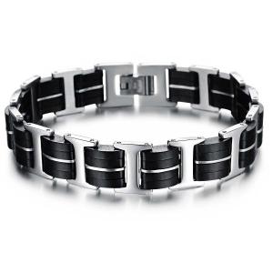 China Tagor Stainless Steel Jewelry Super Fashion Silicone Leather Bracelet Bangle TYSR129 wholesale