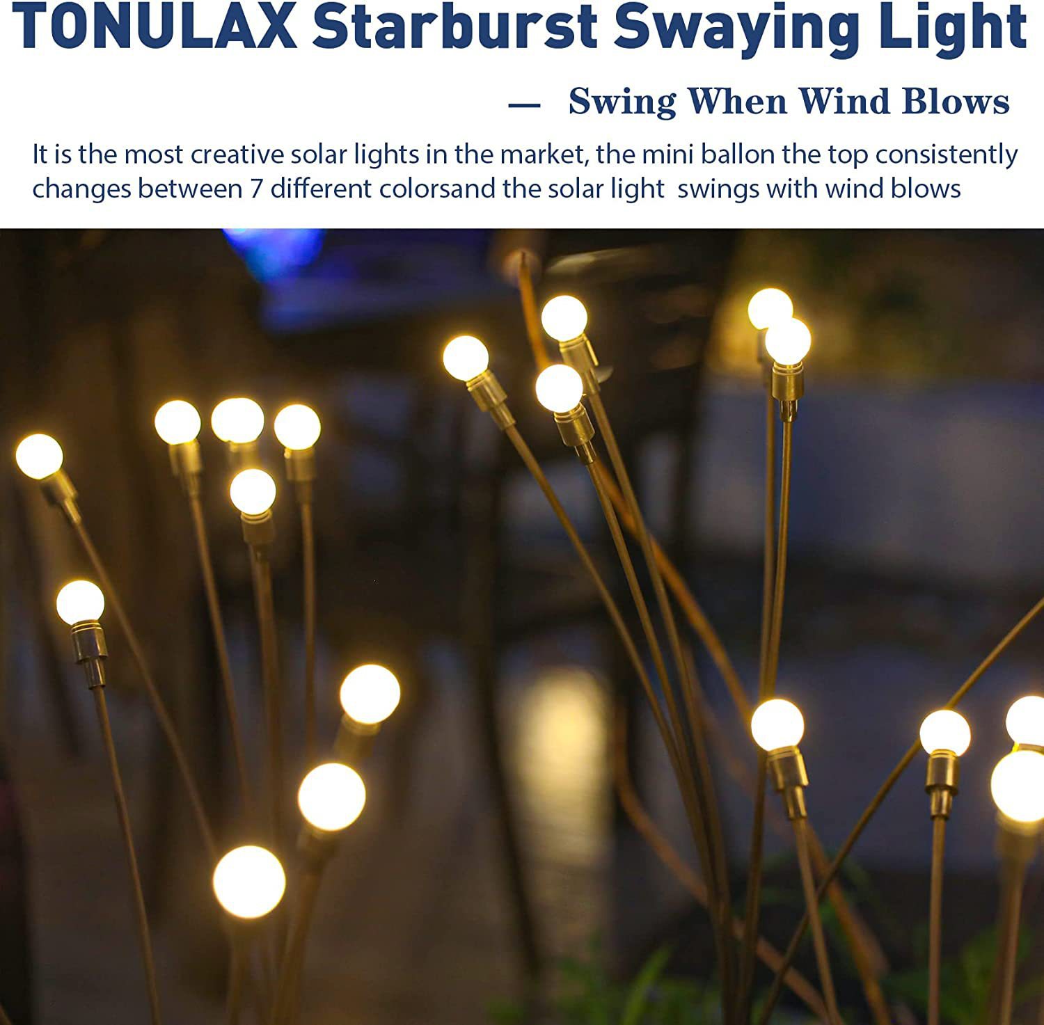 Led Solar Powered Wind-Powered Swaying Firefly Lamp Garden Outdoor Rgb Firework Light