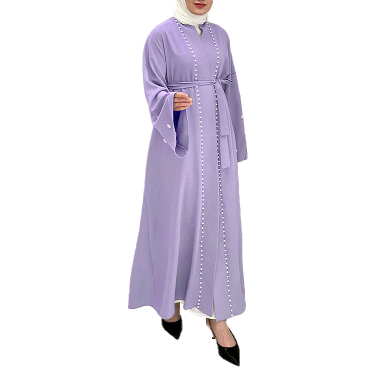 Fashionable Muslim Tops Women Muslim Dress Solid Color Flared Sleeve Mosaic Clothing