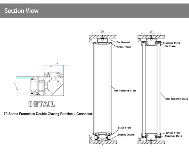 Commercial Office Glass Partition Wall System 42db - 45db Sound insulation