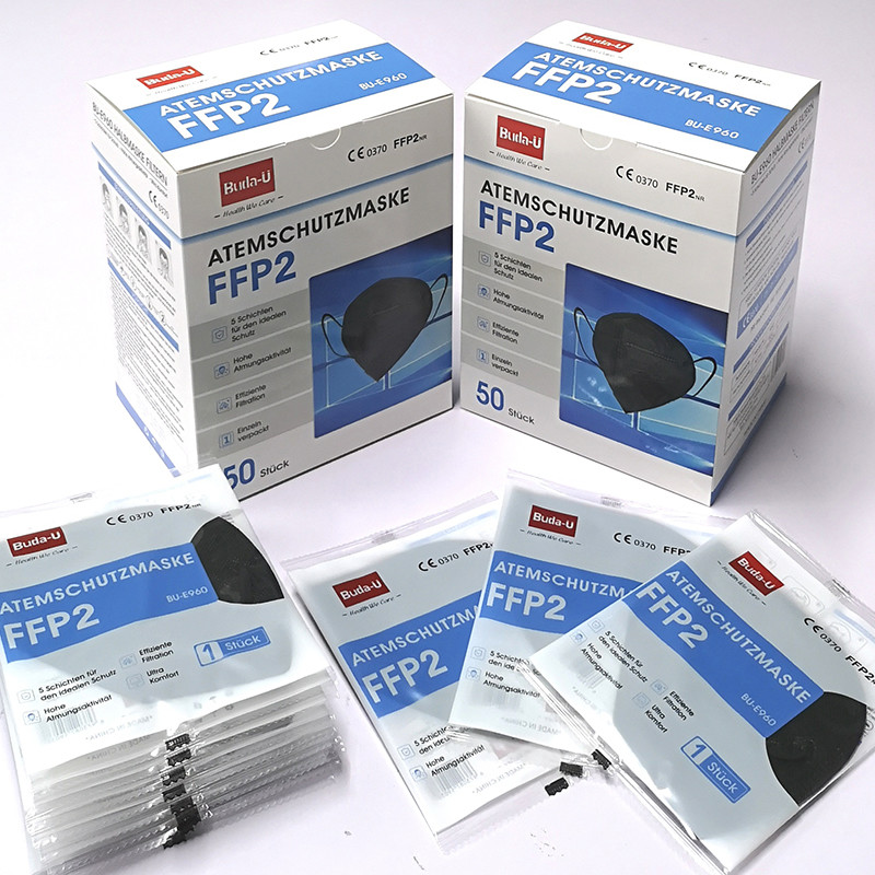 Buda-U FFP2 Face Mask Respirator, CE0370, PPE- Regulation (EU) 2016/425 , Black And White FFP2 Filtering Half Mask ,FDA