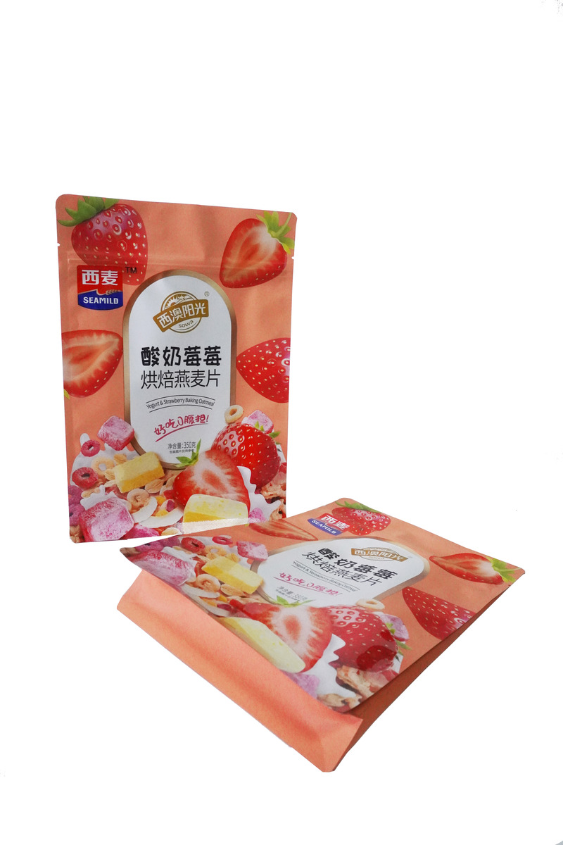 Zipper Flat Bottom Top Bag For Frozen Fruit And Yogurt Baking Oatmeal Food