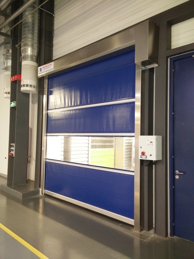 Durable High Speed Industrial External Doors With Full transparent 1.5mm PVC Window