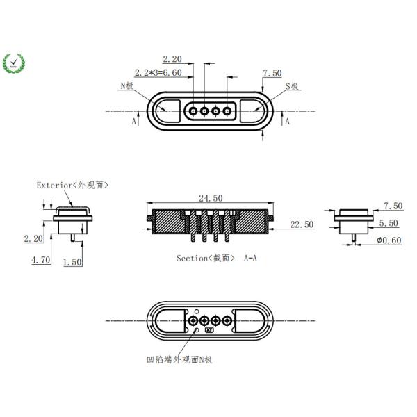 2.2MM Pitch 4Pin Magnetic Connector 3A Male and Female DC Power Charger Terminal