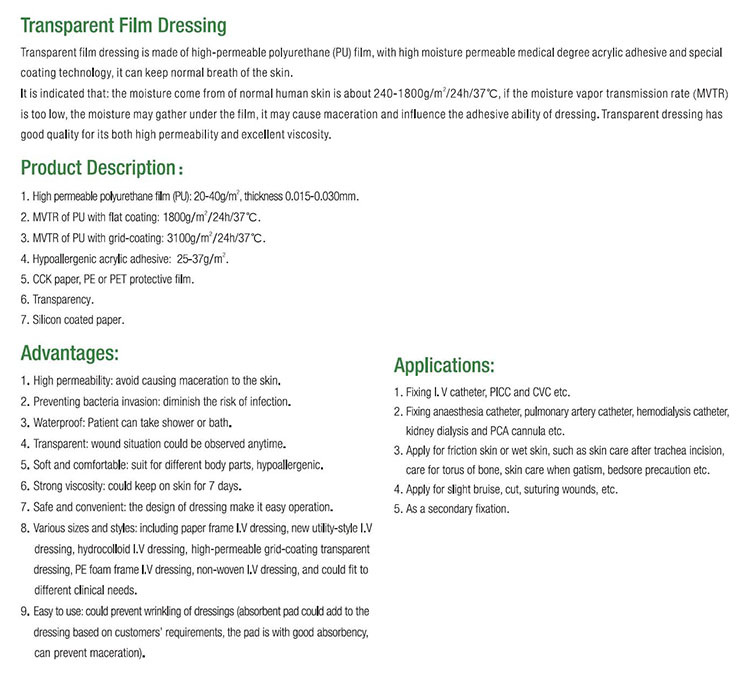 OEM Transparent Wound Dressing IV Cannula Dressing for Wound Care