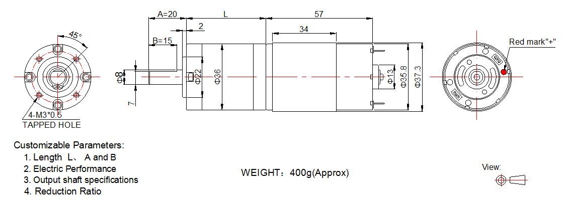 High Torque performance custom made 36mm RS 555 dc motor with planetary gearbox 12v 24v dc gear motor
