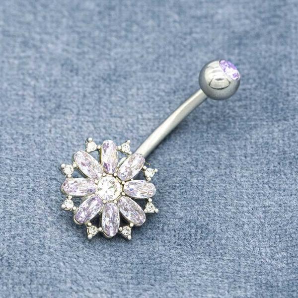 Purple Crystal Body Piercings Jewellery Round Belly Button Rings 316 Stainless Steel