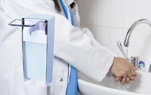 China 1000ml Aluminum Hospital Elbow Hand Sanitizer Dispenser Wall Mounted 1.2mm Thickness wholesale