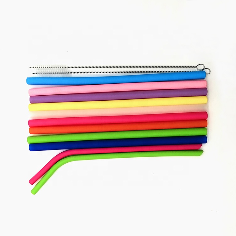 Custom Foldable Reusable Silicone Drinking Straws Eco Friendly With Cleaning Brush