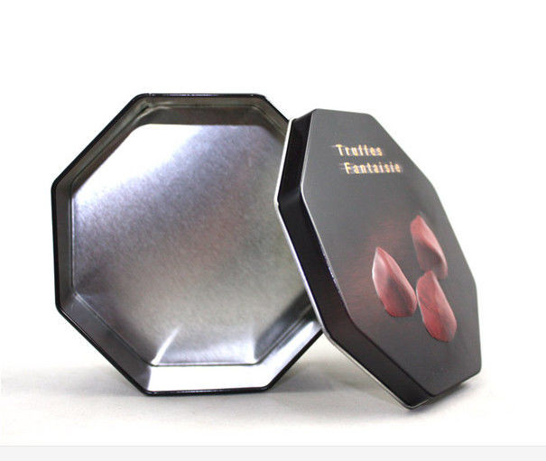 Black German Cookie Tins Printed Tin Cookie Containers with Eight Angles Custom Food Tin Box