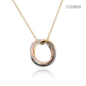 China Classic Jewelry Stainless Steel Necklace 3Pcs Rings Rhinestone Jewelry Necklace wholesale