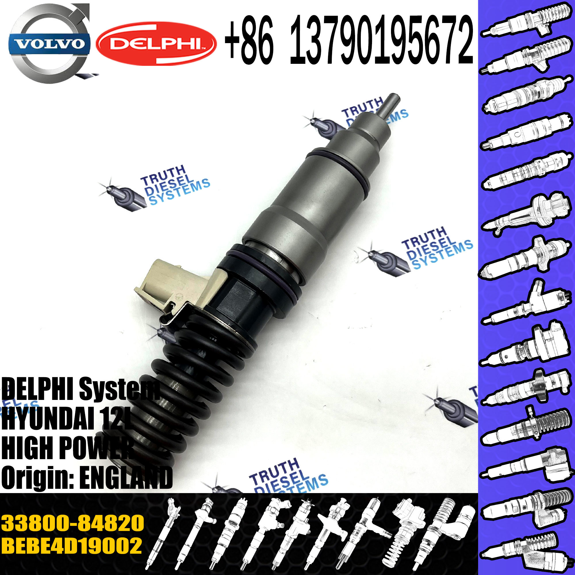 Diesel Engine Fuel Injector 33800-84820 33800 84820 3380084820 21306407 For D6cc Engine