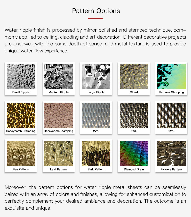 Water Ripple Hammered Color Decorative Stainless Steel Sheet Stainless Steel 304 Wall Panels