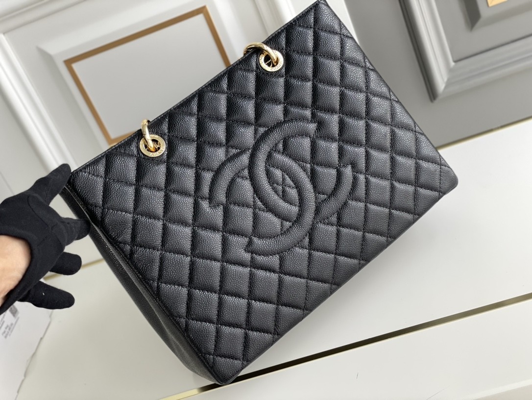 Large Chanel Lychee Leather Caviar Grand Shopping Tote GST Bag