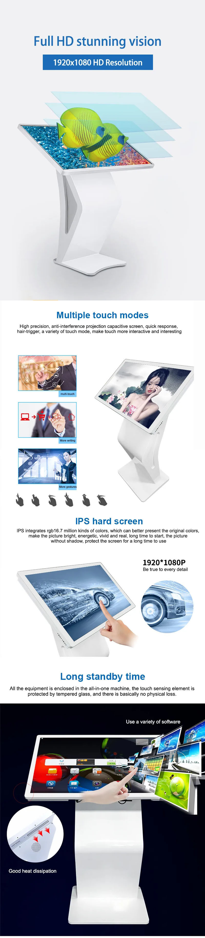 65 Inch Touch Indoor LCD Advertising Kiosk Mall Display Screen