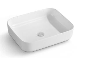 China Modern Bathroom Rectangular Above Counter White Ceramic Vessel Vanity Sink wholesale