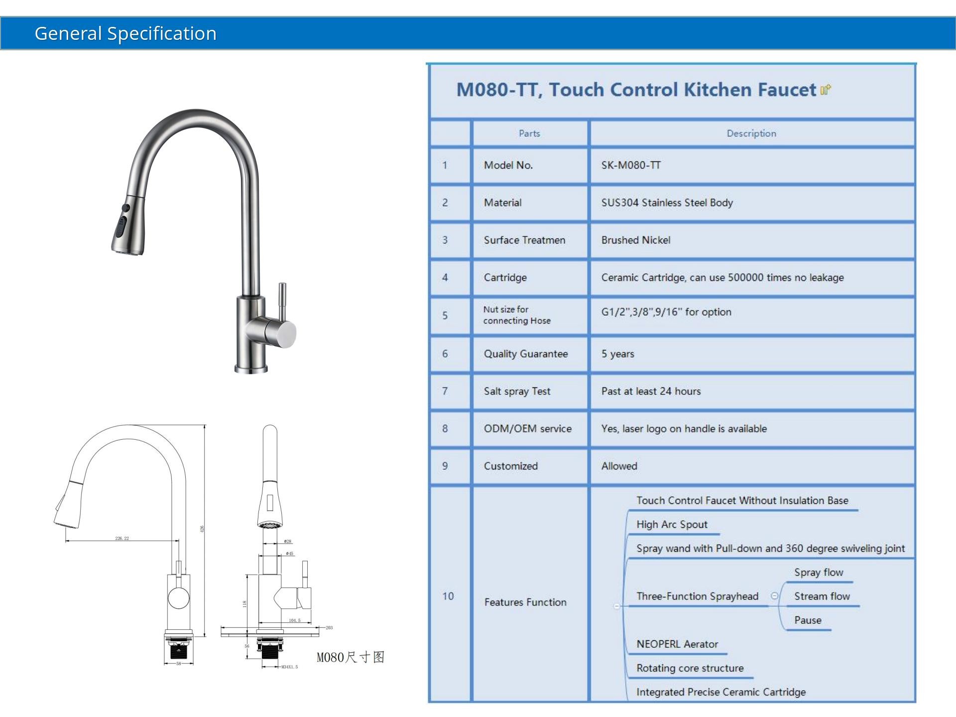 IPX5 Smart Kitchen Faucet Dual Function Spray Head Solid Stainless Steel Kitchen Taps