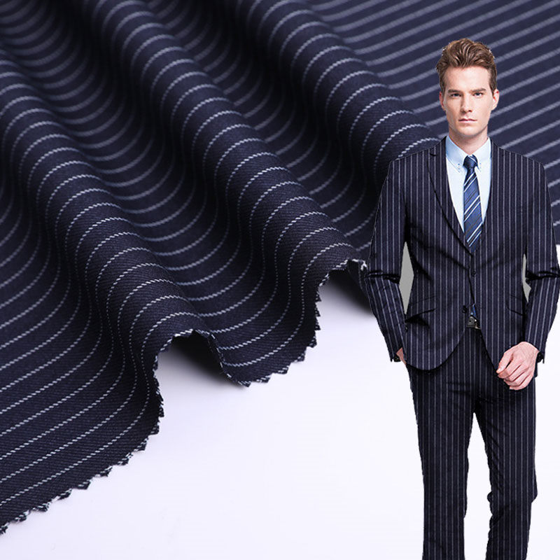 Business Men'S Suits Woven Stripe TR Suiting Fabric Viscose Polyester