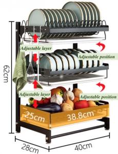 China Compact 400*280*620mm Stainless Steel Kitchenwares SGS 3 Layer Dish Rack Organizer wholesale