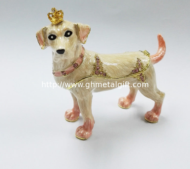 Factory offer New design Pewter Alloy Rhinestone Dog metal jewelry box