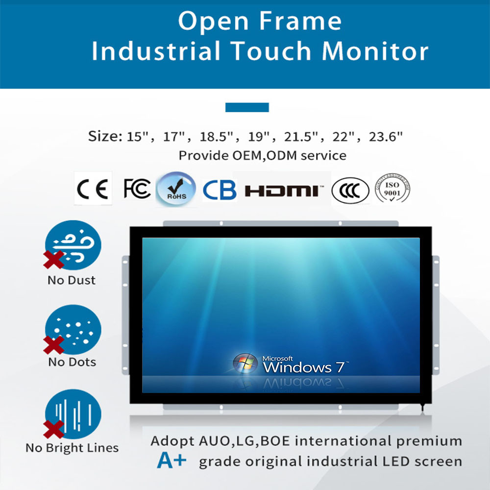 Anti Glare Vandalproof LCD Infrared Touch Monitor With Open Frame DC 12V Power
