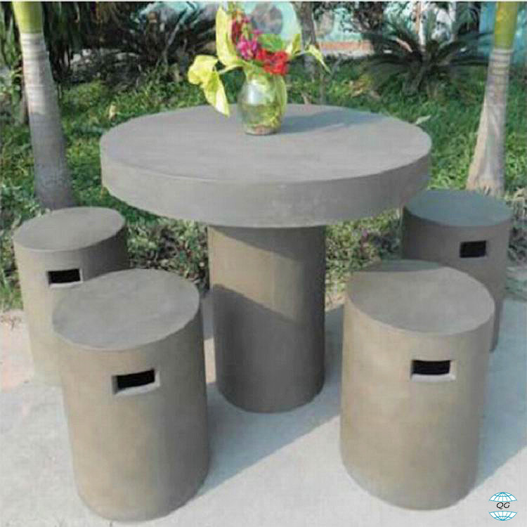 Grey Concrete Rectangle Patio Table Set Outdoor GRC Concrete Table Bench