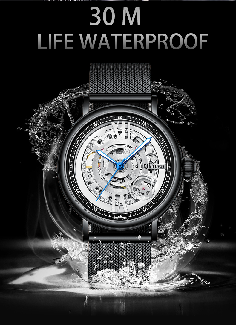 KINYUED simple fashion waterproof manufacturer watches custom logo mechanical automatic watch