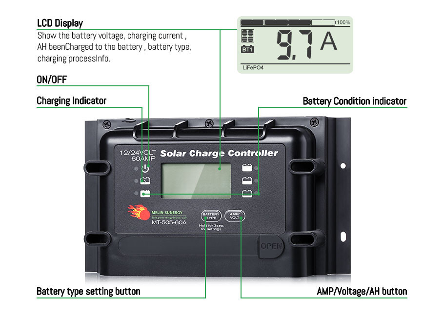 Intelligent Black PWM Solar Regulator 60A IP22 With Remote Display