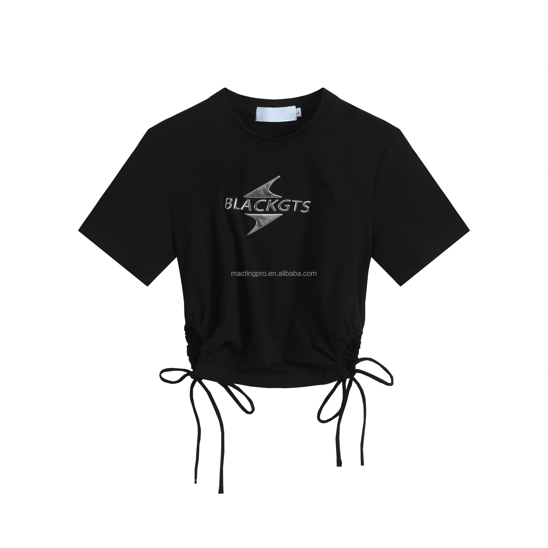 Y2k Side Drawstring Hallow Out Design Short Sleeve Crop Top Hot Sexy Fashion Slim Custom Baby Tee