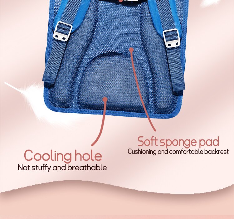 Pink Blue School Kids Backpack Zipper Pouch Waterproof Childrens Schoolbag