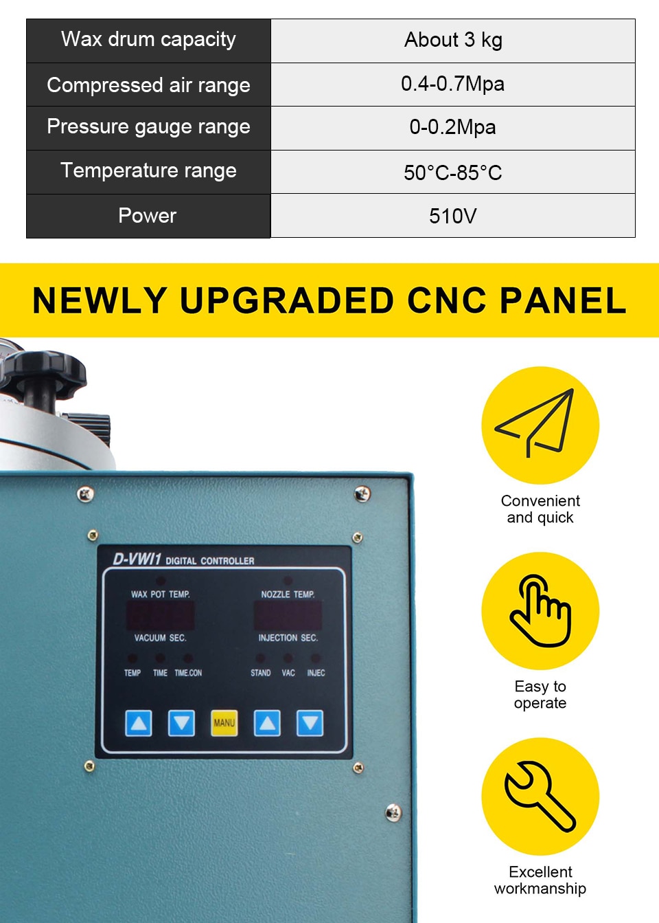 3Kg Capacity Wax Injection Molding Machine Digital Vacuum Casting