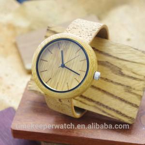 China most nature bamboo wood watches with real cork band ,straps are eco-friendly material , cork leather wood watch wholesale