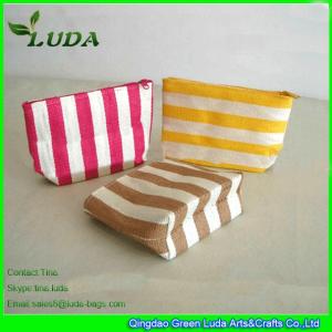 China LUDA Striped Straw Clutch Paper Straw Cosmetic Bag wholesale