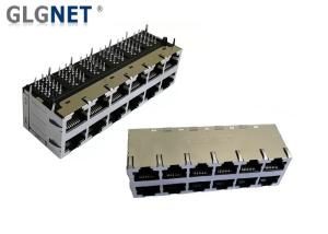 China Right Angle Stacked RJ45 Connectors Through Hole Gold 6U &quot; Multiple Ports wholesale
