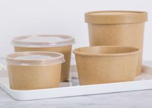 China Strong Kraft Paper Bowls , Paper Soup Bowls Lined With Leak Proof Inner Coating wholesale