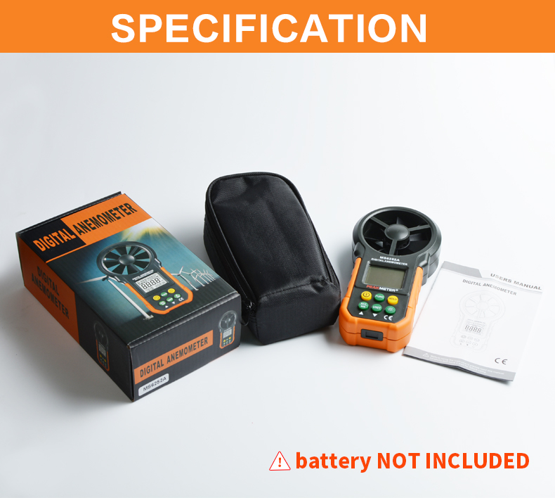 Popular Anemometer Digital Handheld Wind Speed Meter Tester with 1*9V 6F22 Battery