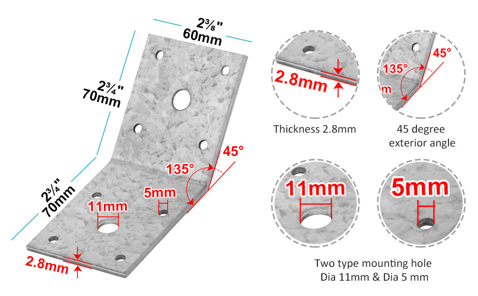 45 Degree Angle Connector Bracket Galvanized Steel For Post And Beam Jack Truss