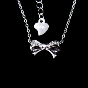 China Anniversary / Wedding Jewelry Silver Necklace White Gold Bowknot Shape wholesale
